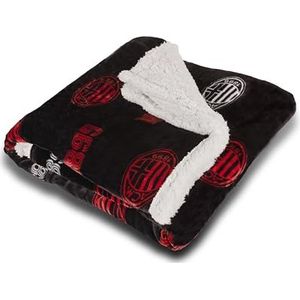 Hermet A.C.Milan Fleecedeken Sherpa, lamsvacht, 130 x 160 cm, winter, dubbellaags, bank, zacht, warm, officieel product