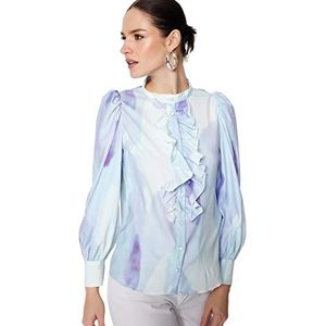 Trendyol Dames Regular fit Basic geweven overhemd met staande kraag, lichtblauw, 36, Lichtblauw, 62