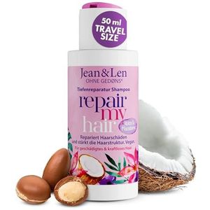Jean & Len Shampoo Repair kokosolie, macadamia, voor beschadigd & zwak haar, herstelt broos haar, 50 ml reisformaat, 1 stuk