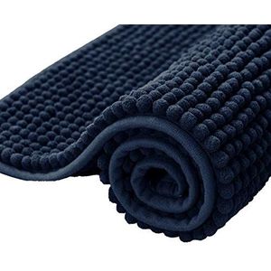 subrtex Chenille badmatten voor badkamer extra zacht en waterabsorberend antislip badkleed perfecte pluche tapijtmatten voor bad, douche (50 × 80 cm, marine)