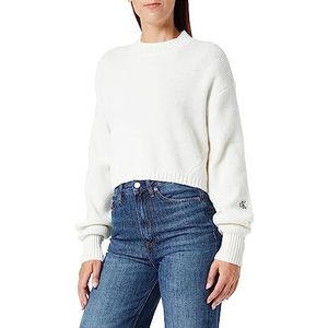 Calvin Klein Jeans Dames korte lamswol trui truien, Ivoor, L