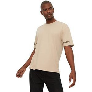 Trendyol Heren steenmannen oversized pasvorm 100% biologisch katoen ronde kraag korte mouwen T-shirt, stone, medium