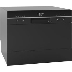Bomann, compacte vaatwasser TSG7405-zwart, 6 instelniveaus, 5 programma's, elegant design, LED-indicatoren, automatische deuropening, 47 dB, 220-240 V, ideaal voor kleine keukens, 20 kg