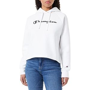 Champion Legacy American Classics Stretch Interlock Logo Crop Boxy Sweatshirt met capuchon, wit, L voor dames