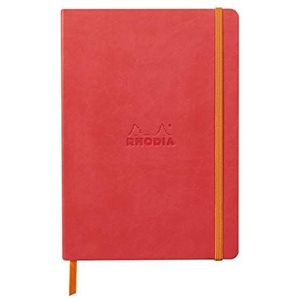 Rhodia 117446C - notitieboek van zacht rhodiarama koraalrood, A5 (14,8 x 21 cm), 160 pagina's, gelinieerd, ivoorkleurig Clairefontaine-papier 90 g/m², bladwijzer, elastiek, omslag van kunstleer
