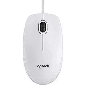 Logitech B100 USB Muis, 3 Knoppen, Optische Tracking, Links-en Rechtshandig, PC/Mac/Laptop - Wit