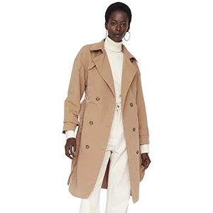 Trendyol Vrouwen jonge Oversized Double-breasted Revers kraag Geweven Trenchcoat, Kamelen, 64