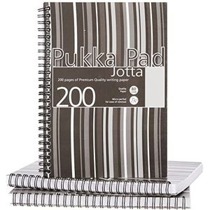 Pukka Pad Jotta notitieboek spiraalgebonden kunststof geperforeerd gelinieerd 200 pagina's 80 g/m² A5 3 stuks zwart gestreept