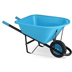 Relaxdays kinderkruiwagen, metaal, met kunststof bak, tot 10 kg, tuinkruiwagen kinderen, buitenspeelgoed, blauw/zwart