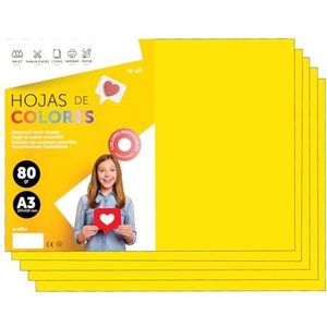 Kleurfolie, A3, 80 g, voor printers en knutselwerk, gesorteerd papier voor kinderen, gekleurde folies voor kaarten, school en creatieve projecten, m-office (50 uur, sterk geel)