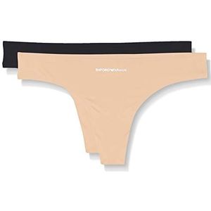 Emporio Armani Bi-Pack Thong Basic Bonding Microfiber ondergoed voor dames, zwart/nude, XL