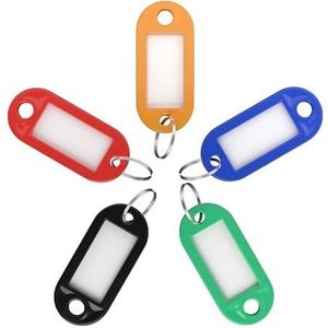 ACROPAQ Sleutelhanger, 5 verschillende kleuren, sleutelhanger, 100 stuks, identificatie, badges en etiketten, kunststof sleutelhanger, sleutelhanger met ring