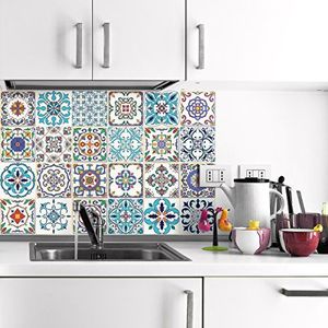Ambiance Pack van 24 Tegelstickers | Zelfklevende decoratieve muursticker cement tegel - Mozaïek tegel muursticker badkamer en keuken | Cement Tile muurstickers - azulejos - 15 x 15 cm 24 stuks