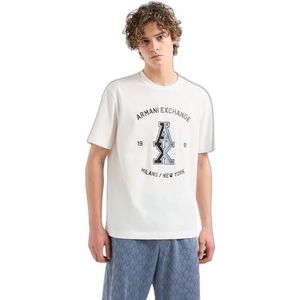 Armani Exchange Heren Large Central Stacked Ax Logo met Milanonew York Text Surrounding Regular Fit T-shirt, off-white, XL
