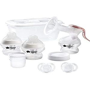 TOMMEE TIPPEE 42366851 Voedingsstarterset, handmelkpomp, babyflessen en stofzuiger, steriliseringsbox, fopspeen 0-6 maanden, bewaardoos voor moedermelk en deksel, wegwerp stijlinzetstukken,Design 2022