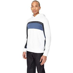 Armani Exchange Heren Unbrushed Organic Cotton Tri-Color Hooded Sweatshirt, White/True Navy, Small, wit/True Navy, S