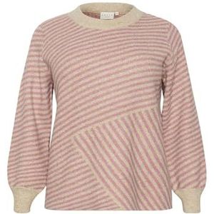Kaffe Curve Plus-size damestrui, gestreept, ronde hals, casual, pasvorm, lange mouwen, Vedergrijs Mel. / Roze, L