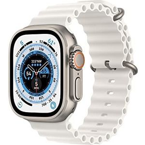Apple Watch Ultra (GPS + Cellular, 49mm) smartwatch - kast van titanium Wit Ocean‑bandje. Conditie bijhouden, nauwkeurige gps, actieknop, extra lange batterijduur