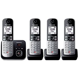 Panasonic - KX-TG6864GB - Draadloze Telefoon - Zwart-Zilver - Met 4 Handsets en Antwoordapparaat
