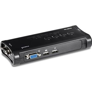 TRENDnet 4-poorts USB KVM-switchkit, VGA- en USB-aansluitingen, resolutie 2048 x 1536, bekabeling inbegrepen, besturing tot 4 computers, compatibel met Windows, Linux en Mac OS, wit, TK-407K