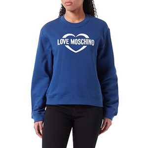 Love Moschino Sweatshirt met lange mouwen voor dames, regular fit, ronde hals, met hartvormige holografische print, blauw, 48