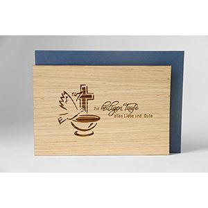 Originele houten wenskaart - voor de heilige doop - 100% handgemaakt in Oostenrijk, van eikenhout gemaakte geboortecadeaukaart, wenskaart, vouwkaart, ansichtkaart, doopkaart, baby