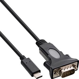 InLine 33308L USB naar Seriële adapterkabel, USB Type-C naar 9-polige Sub D-stekker, met 9-25-polige adapter, 1,8 m