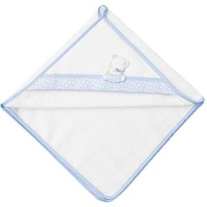 Filet - Driehoekige badjas voor pasgeborenen/peuters | zachte badstof van 100% katoen | met inzetstukken van Aida-stof om te borduren - wit, lichtblauw