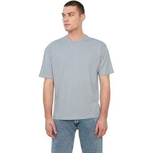 Trendyol Heren grijze mannelijke basic 100% katoen ontspannen fit fietskraag korte mouwen T-shirt T-shirt, grijs, klein