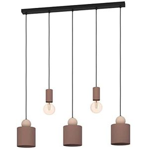 EGLO Hanglamp Gazzola, 5-lichts pendellamp eettafel, lamp hangend voor woonkamer en eetkamer, eettafellamp van metaal in mokka en zandkleur, E27 fitting