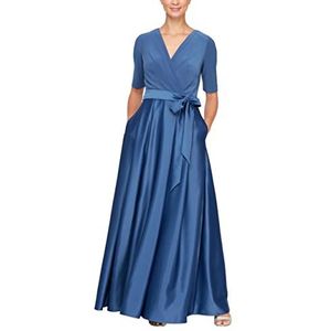 Alex Satijnen balgown jurk met mouwen voor dames, petite en regular size, jurk voor bijzondere gelegenheden, Wedgewood Satijn, 42