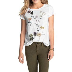 ESPRIT Dames T-shirt met bloemenprint, met print, meerkleurig (white 100), XS