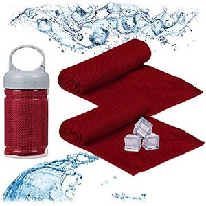 Relaxdays verkoelende handdoek, 2 stuks, microvezels, koeldoek, sport & fitness, sporthanddoek, 90 x 30 cm, rood