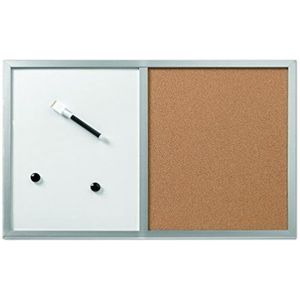 Herlitz 10685394 prikbord en magneetbord, 40x60cm met houten frame, kleur zilver