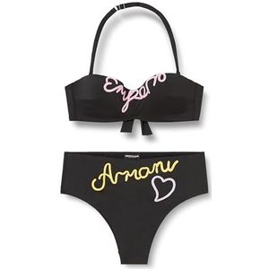 Emporio Armani Band & High Brief Emrboidery Signature Bikinisets, Zwart/Pastel, XL