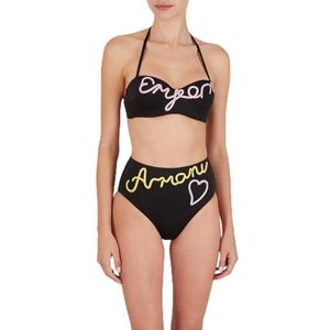 Emporio Armani Band & High Brief Emrboidery Signature Bikinisets, Zwart/Pastel, XL