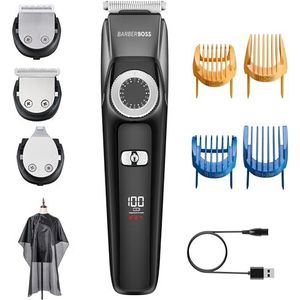 BarberBoss 3-in-1 gezichtsverzorgingsset voor mannen, haartrimmer voor mannen, baardtrimmer, detailtrimmer, precisiebesturingsknoppen, 4 geleidekammen, USB-oplaadbaar, led-display, 100% waterdicht