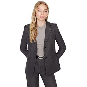 Trendyol Dames reverskraag effen normale blazer jas, grijs, 38, Grijs, 64