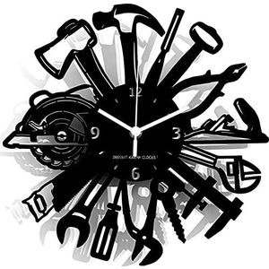 Instant Karma Clocks Wandklok, gereedschap, timmerman, kunstenaars, metselaar, hydraulisch, mechanisch, garage, gereedschap, 30 x 30 cm