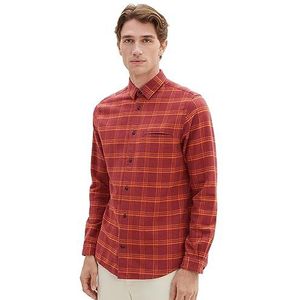 TOM TAILOR Heren Regular Fit geruit overhemd van katoen, 32309 - Red Orange Check, S