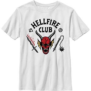 Stranger Things Hellfire Club T-shirt met korte mouwen voor jongens, wit, L