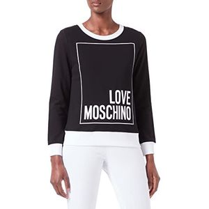 Love Moschino Dames Logo Box Print and Color Contrast Ribs Sweatshirt, zwart wit, 42