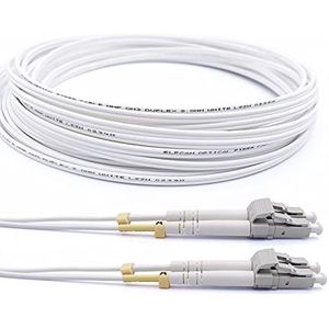 Elfcam® - Glasvezelkabel (optische kousenband) LC/UPC naar LC/UPC OM3 Multimode Duplex 50/125 um, LSZH, kleur wit (100 m)