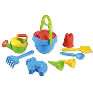 Lena 5420 05420 - Happy Sand speelset voor jongens I, zandspeelgoed 10-delig voor kinderen vanaf 2 jaar, strandspeelgoed met emmer, zeef, schep, hark, gieter, ijslepel, 2 ijshoorntjes en 2 vormpjes,Meerkleurig
