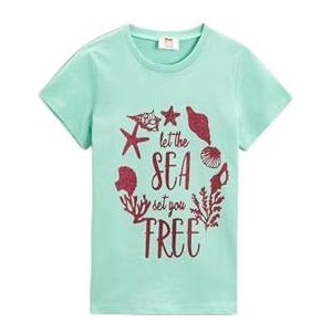 Koton T-shirt voor meisjes, slogan print, korte mouwen, katoen, ronde hals, mint (Mnt), 3-4 jaar