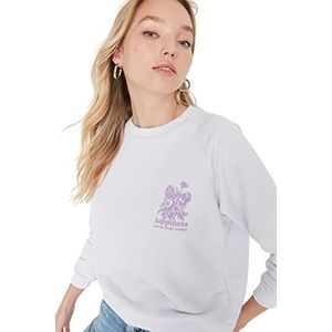 Trendyol Effen regular sweatshirt met ronde hals voor dames, Wit, M