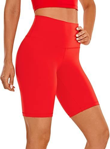 CRZ YOGA Dames Butterluxe Yoga Shorts 8''-Hoge Taille Workout Gym Leggings Hardlopen Spandex Biker Shorts Donkerrood M