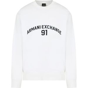 Armani Exchange Heren 91 logo, ronde hals, polsmanchetten, sweatshirt, gebroken wit, S, off-white, S