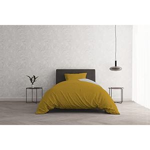 Italian Bed Linen Beddengoedset ""Natural Colour"", mosterdgeel/lichtgrijs, klein tweepersoonsbed
