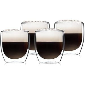 GLASWERK Design latte macchiato glazen dubbelwandig (4 x 250 ml) cappuccino kopjes - dubbelwandige borosilicaatglazen - vaatwasserbestendige theeglazen koffiekopjes set